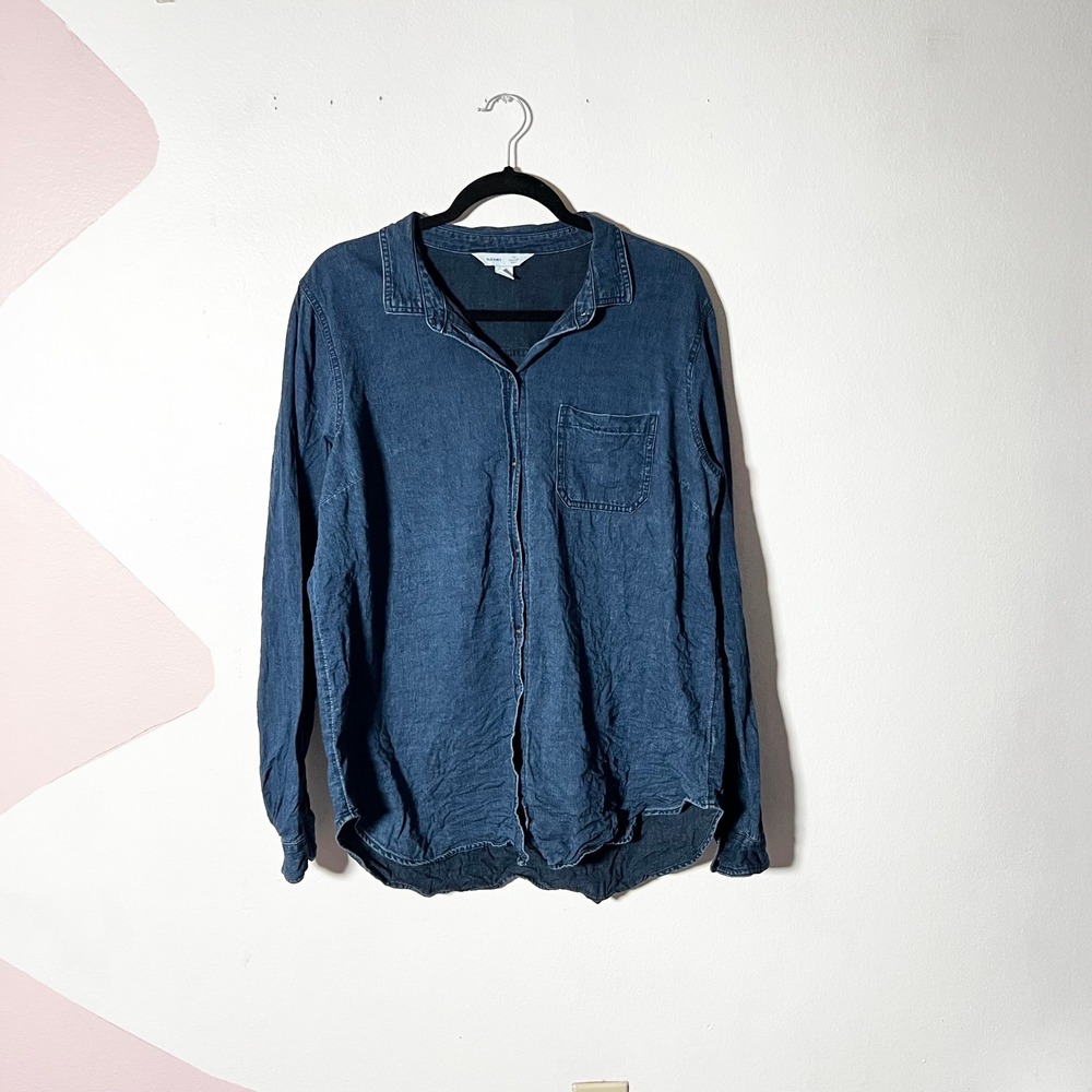 Old Navy Denim Button Shirt Womens XL Tall Blue Long Sleeve 100% Cotton